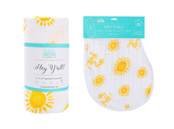Gift Set: Hey Y'all Baby Muslin Swaddle Blanket and Burp Cloth/Bib Combo by Little Hometown