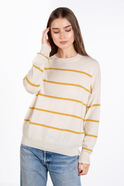 Charlie Cashmere Crewneck Pullover Sweater - Snow/Mustard Stripe by ParrishLA
