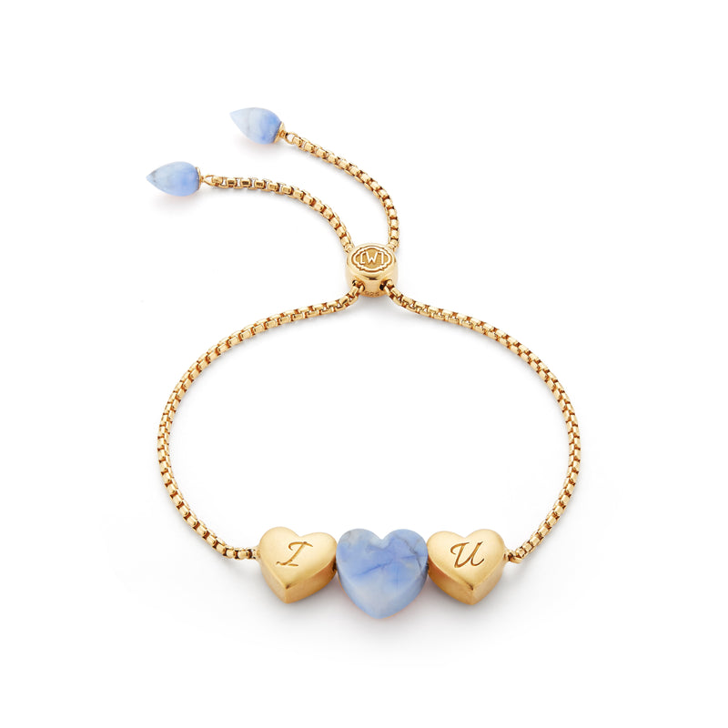 Luv Me Blue Howlite Bolo Adjustable I Love You Heart Bracelet in 14K Yellow Gold Plated Sterling Silver by LuvMyJewelry