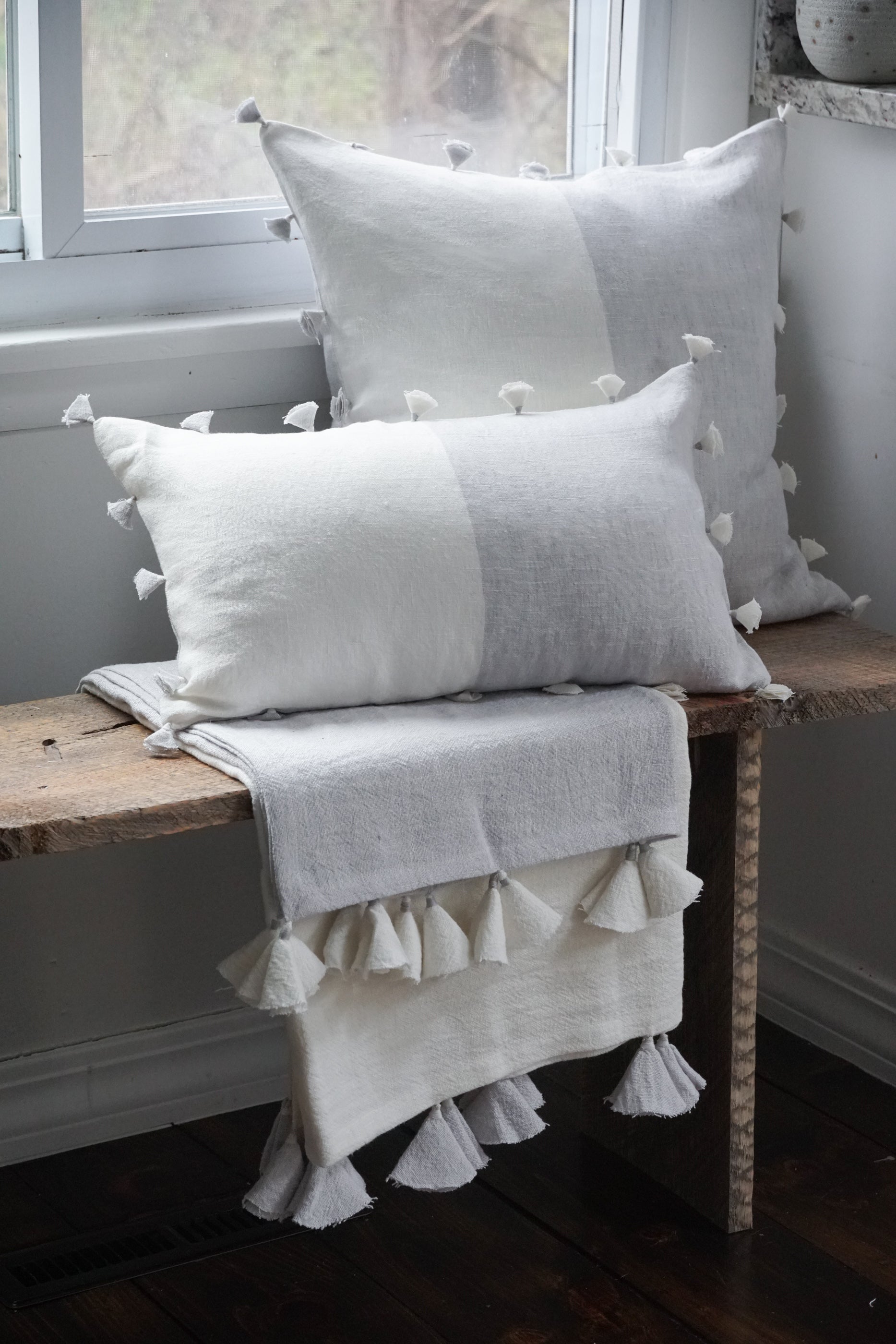 Light Grey Tassels So Soft Linen Pillows