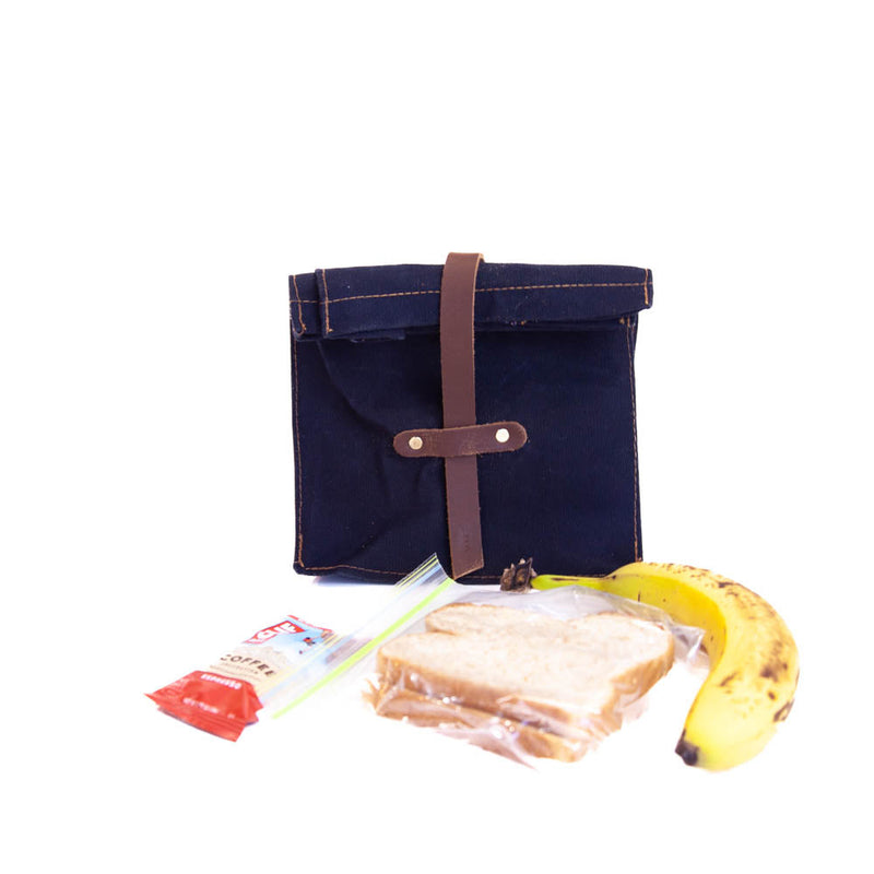 Lunch Sack Navy Waxed Canvas & Leather by Sturdy Brothers