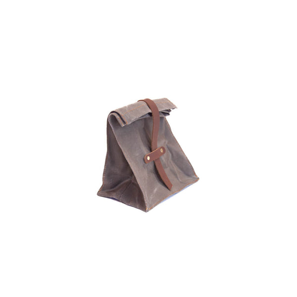 Lunch Sack Grey Waxed Canvas & Leather by Sturdy Brothers