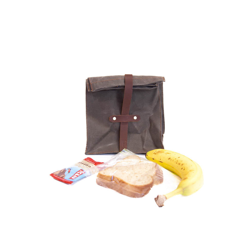 Lunch Sack Grey Waxed Canvas & Leather by Sturdy Brothers