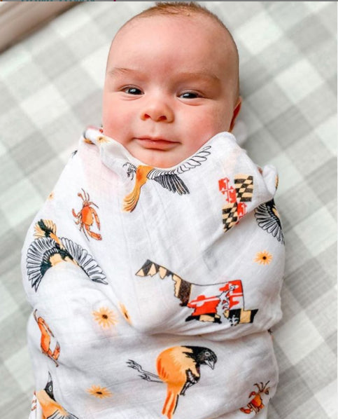 Gift Set: Maryland Baby Muslin Swaddle Blanket and Burp Cloth/Bib Combo by Little Hometown