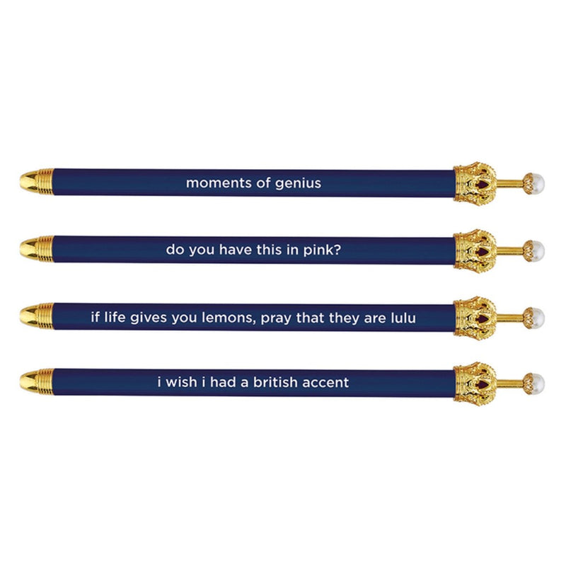 Moments of Genius Navy Blue Crown Pen Set of 12 | Giftable Quote Pens | Novelty Office Desk Supplies by The Bullish Store