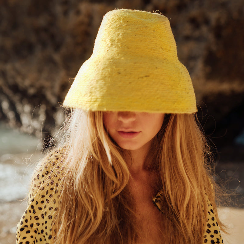 Naomi Jute Bucket Hat, in Yellow by BrunnaCo