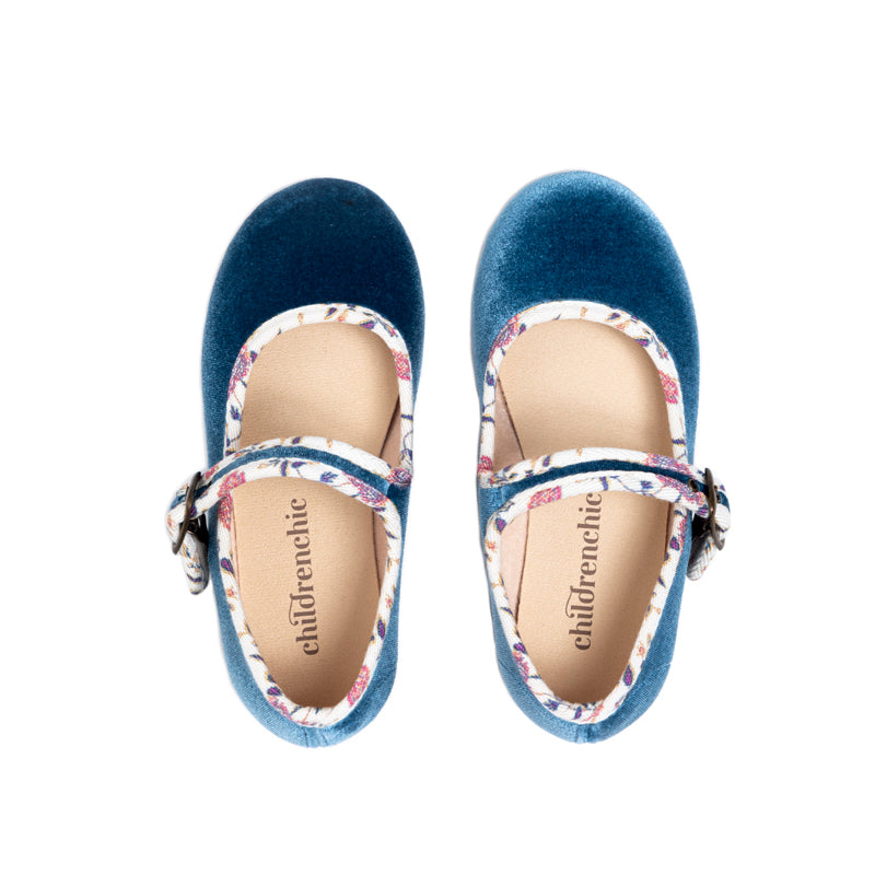 Floral Velvet Mary Janes in Blue by childrenchic