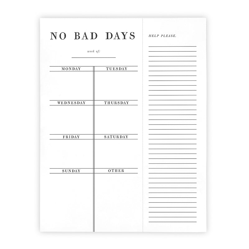No Bad Days Weekly List Notepad | 8.5" x 11" Desk Planner by The Bullish Store