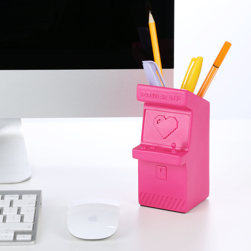 Power Up Pen Pot Retro Arcade Machine in Hot Pink | Pen Holder by The Bullish Store