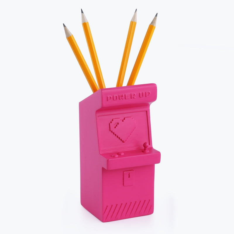Power Up Retro Arcade Style Pen Pot | Pencil Cup in Hot Pink by The Bullish Store