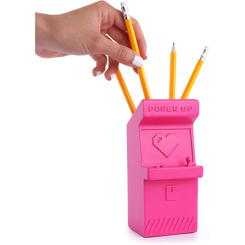 Power Up Retro Arcade Style Pen Pot | Pencil Cup in Hot Pink by The Bullish Store