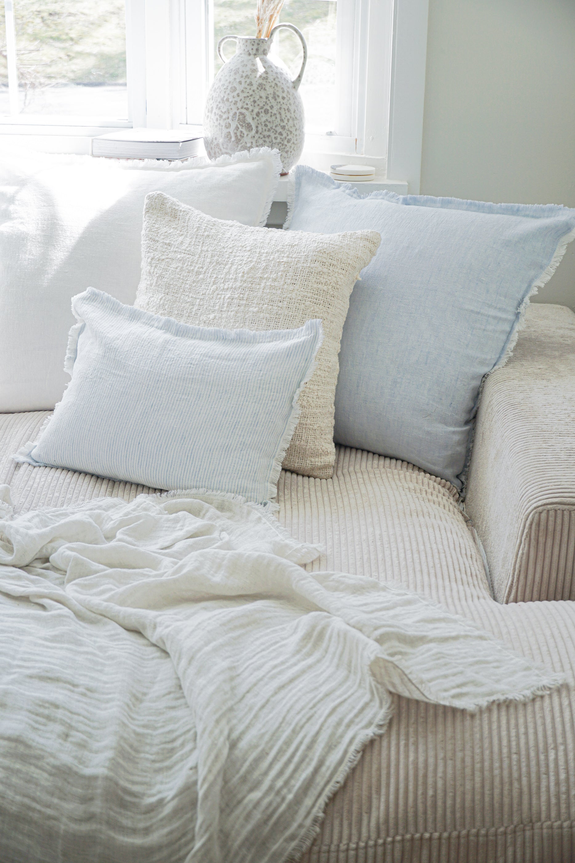 Sky Blue & White Striped So Soft Linen Pillow