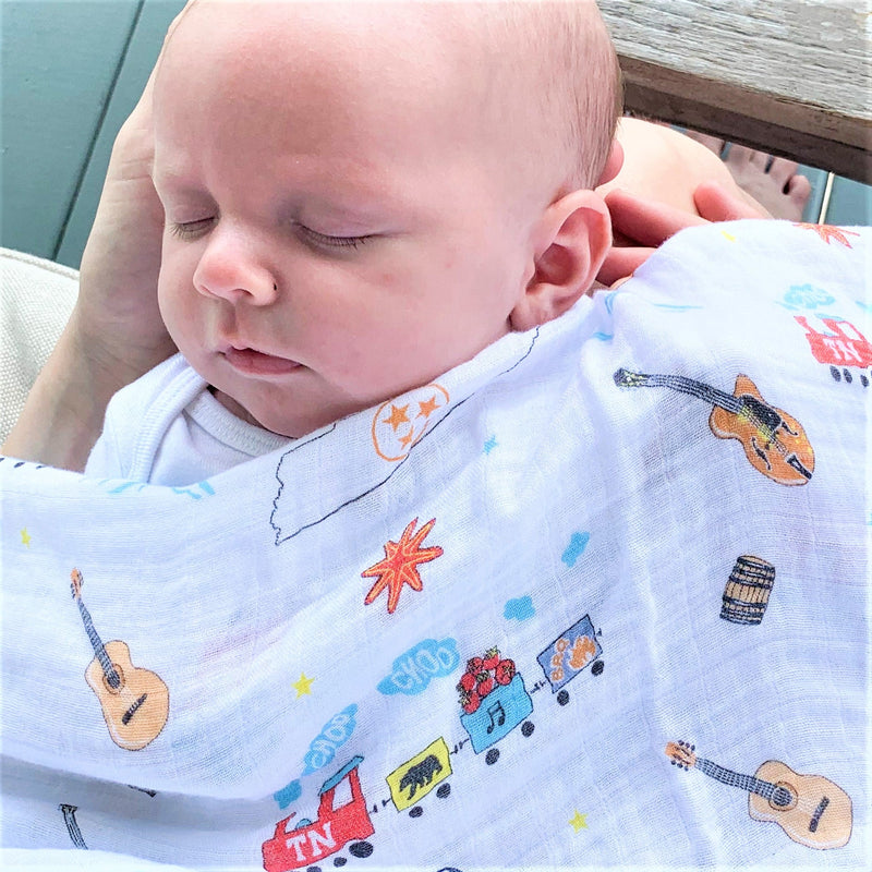 Gift Set: Tennessee Baby Muslin Swaddle Blanket and Burp Cloth/Bib Combo by Little Hometown