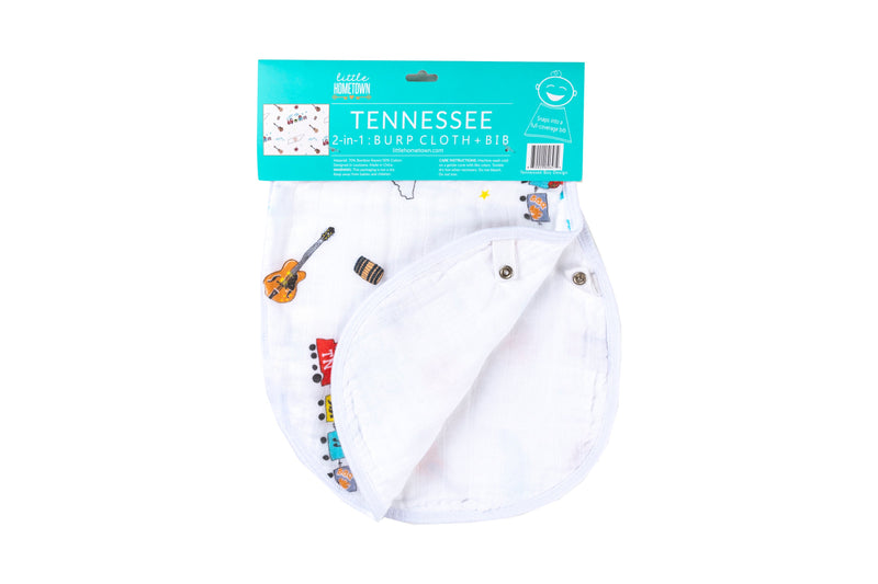 Gift Set: Tennessee Baby Muslin Swaddle Blanket and Burp Cloth/Bib Combo by Little Hometown