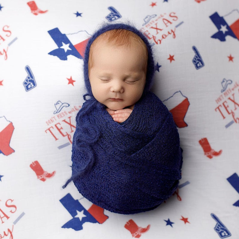 Gift Set: Texas Baby Boy Muslin Swaddle Blanket and Burp Cloth/Bib Combo by Little Hometown