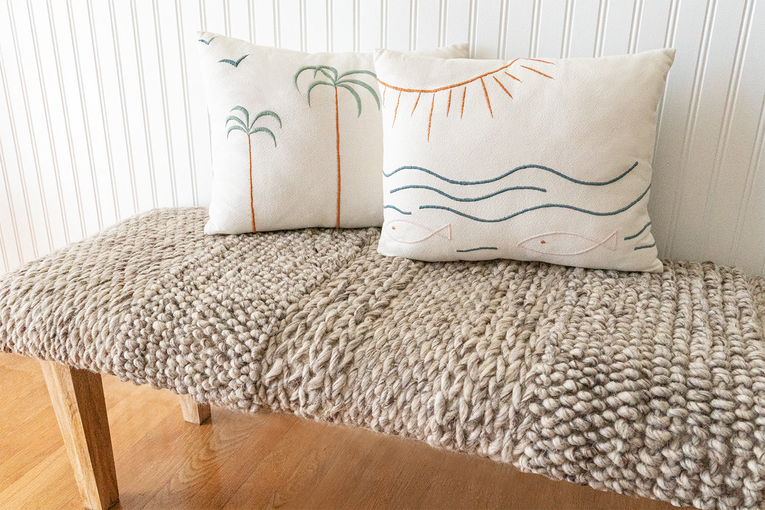 Ocean Embroidered Cotton Pillow