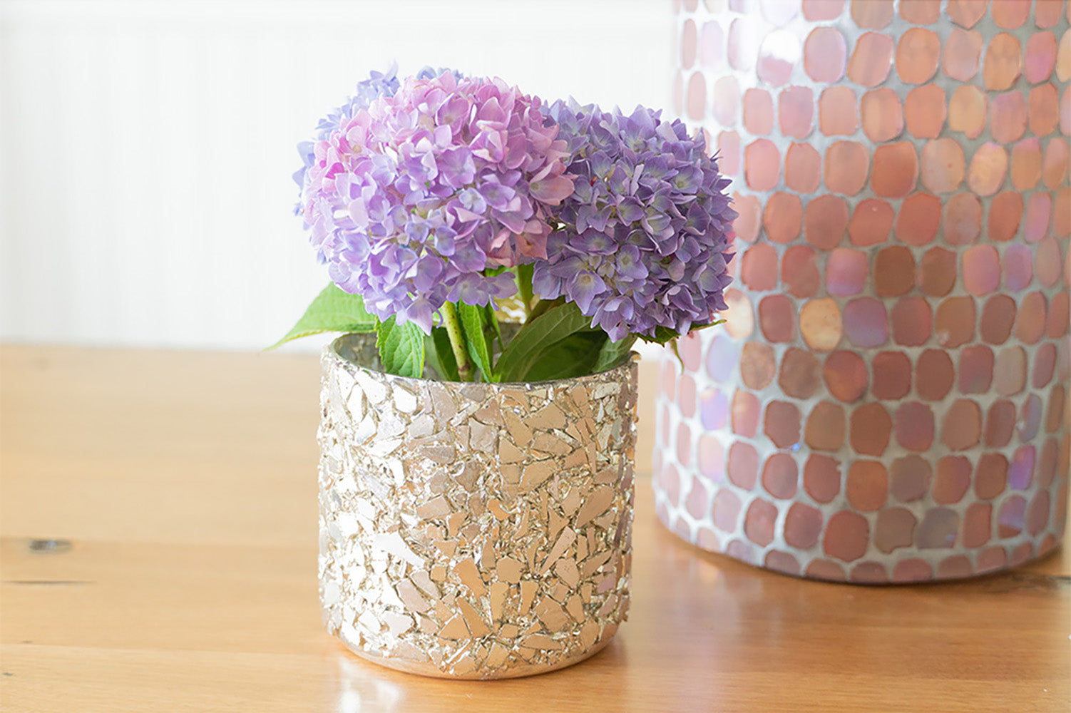 Silver Crushed Mosaic Votive + Vase