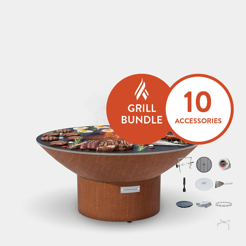 Arteflame Classic 40" Grill with a Low Round Base Home Chef Max Bundle With 10 Grilling Accessories