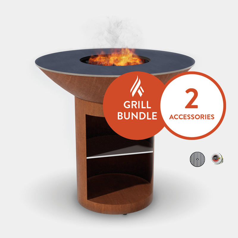ARTEFLAME Classic 40" Grill with a High Round Base with Storage Starter Bundle with 2 Grilling Accessories