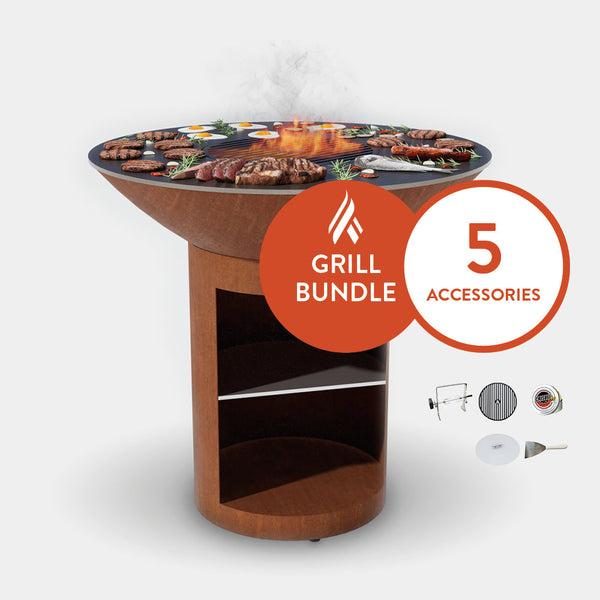 ARTEFLAME Classic 40" Grill with a High Round Base with Storage Home Chef Bundle with 5 Grilling Accessories