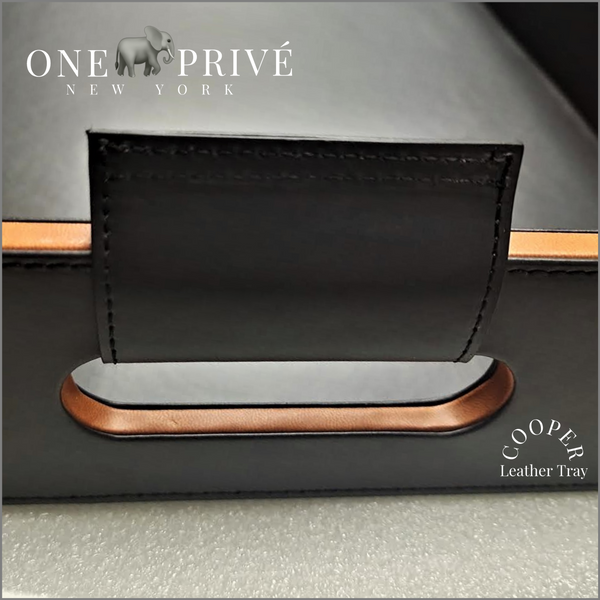 Cooper Black Hand Stitched Leather Tray | Inlaid Padded Handles by ONE PRIVÉ Home & Hotel