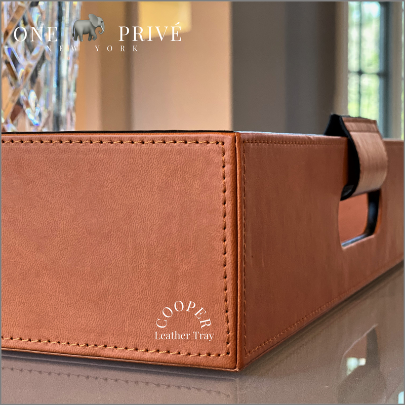 Cooper Saddle Hand Stitched Leather Tray | Inlaid Padded Handles