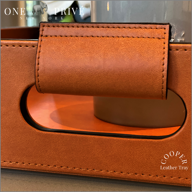 Cooper Saddle Hand Stitched Leather Tray | Inlaid Padded Handles