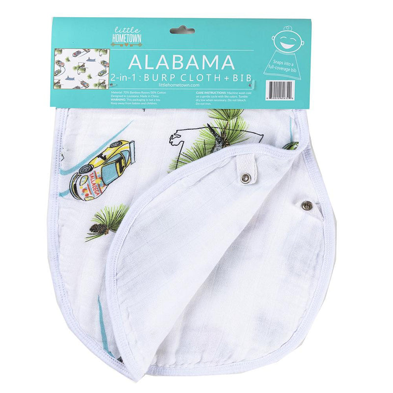 Gift Set: Alabama Baby Muslin Swaddle Blanket and Burp Cloth/Bib Combo by Little Hometown