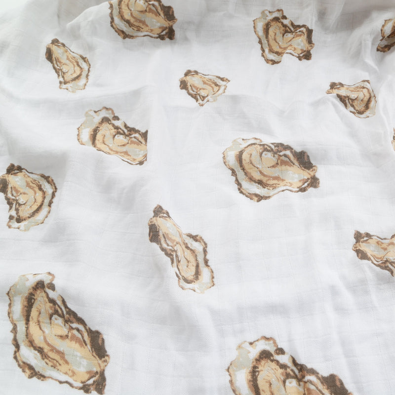Gift Set: Aw Shucks! Oyster Baby Muslin Swaddle Blanket and Burp Cloth/Bib Combo by Little Hometown