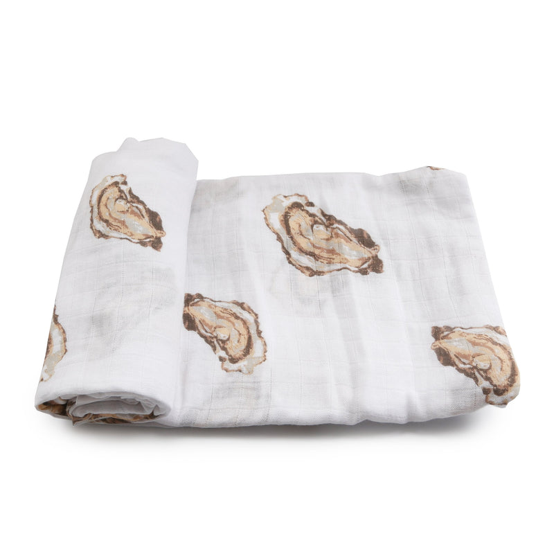 Gift Set: Aw Shucks! Oyster Baby Muslin Swaddle Blanket and Burp Cloth/Bib Combo by Little Hometown