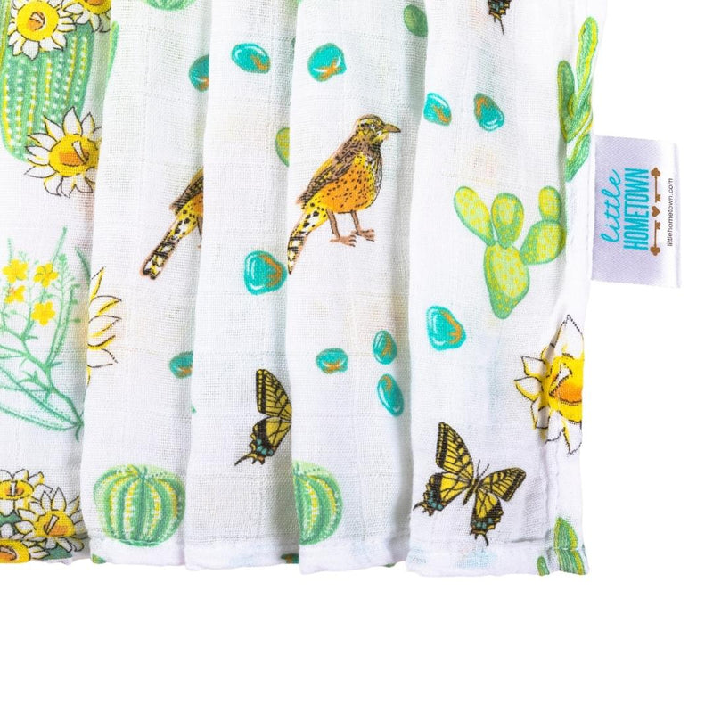 Gift Set: Cactus Blossom Baby Muslin Swaddle Blanket and Burp/Bib Combo by Little Hometown