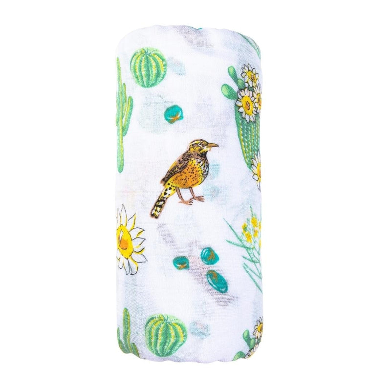 Gift Set: Cactus Blossom Baby Muslin Swaddle Blanket and Burp/Bib Combo by Little Hometown