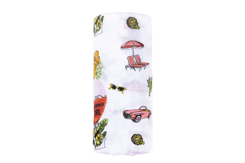 Gift Set: California Girl Muslin Swaddle Blanket and Burp Cloth/Bib Combo by Little Hometown