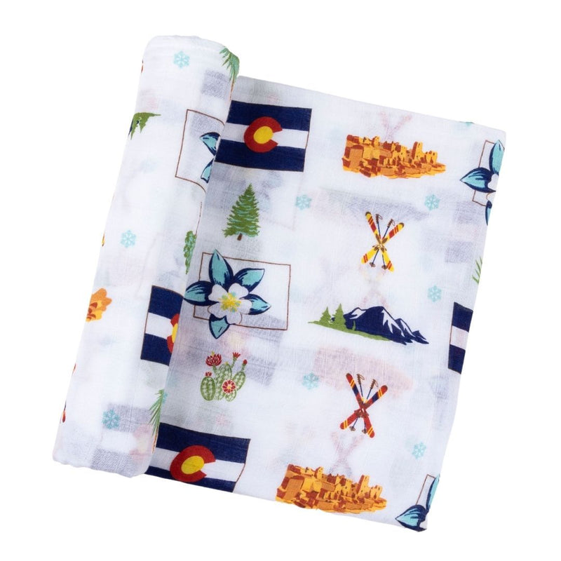 Gift Set: Colorado Baby Muslin Swaddle Blanket and Burp Cloth/Bib Combo by Little Hometown