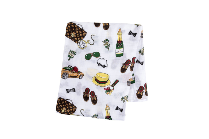 Gift Set: Dapper Napper Baby Muslin Swaddle Blanket and Burp Cloth/Bib Combo by Little Hometown