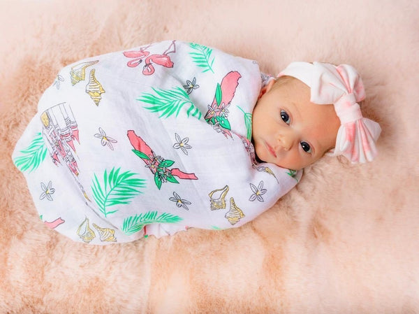 Gift Set: Florida Baby Muslin Swaddle Blanket and Burp Cloth/Bib Combo (Floral) by Little Hometown