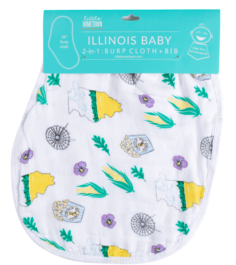 Gift Set: illinois Baby Muslin Swaddle Blanket and Burp Cloth/Bib Combo by Little Hometown
