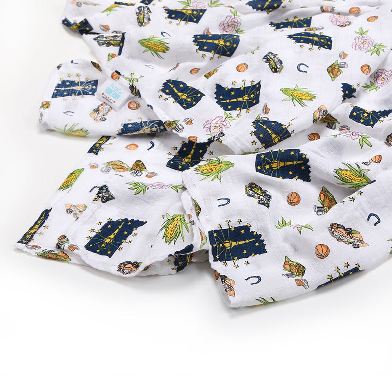 Gift Set: Indiana Baby Muslin Swaddle Blanket and Burp Cloth/Bib Combo by Little Hometown