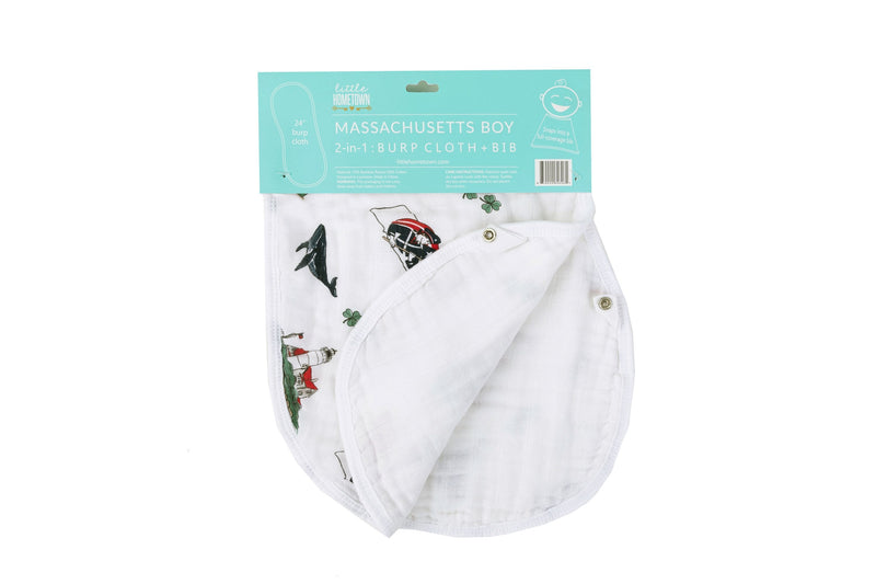 Gift Set: Massachusetts Baby Muslin Swaddle Blanket and Burp Cloth/Bib Combo by Little Hometown