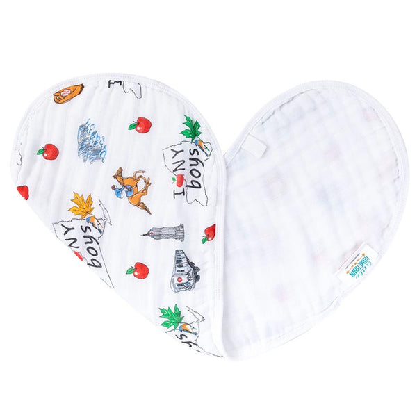 Gift Set: New York Baby Boy Muslin Swaddle Blanket and Burp Cloth/Bib Combo by Little Hometown