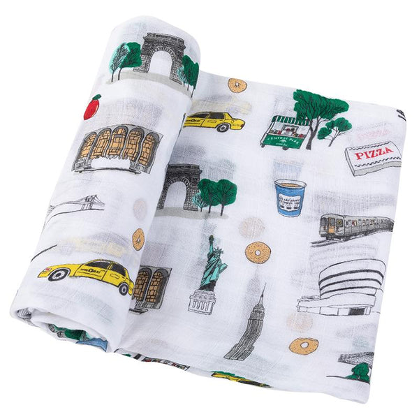 Gift Set: New York City Baby Muslin Swaddle Blanket and Burp Cloth/Bib Combo by Little Hometown