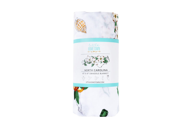 Gift Set: North Carolina Baby Muslin Swaddle Blanket and Burp Cloth/Bib Combo (Floral) by Little Hometown