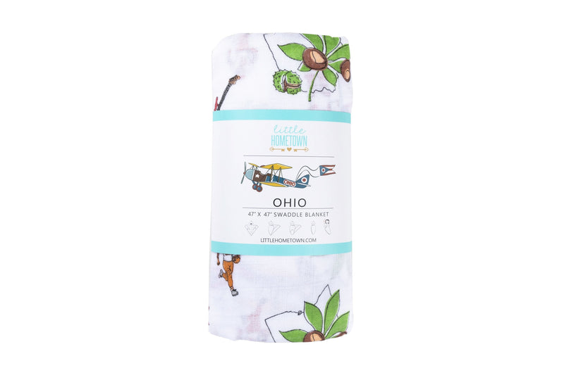 Gift Set: Ohio Baby Muslin Swaddle Receiving Blanket and Burp Cloth / Bib Combo by Little Hometown