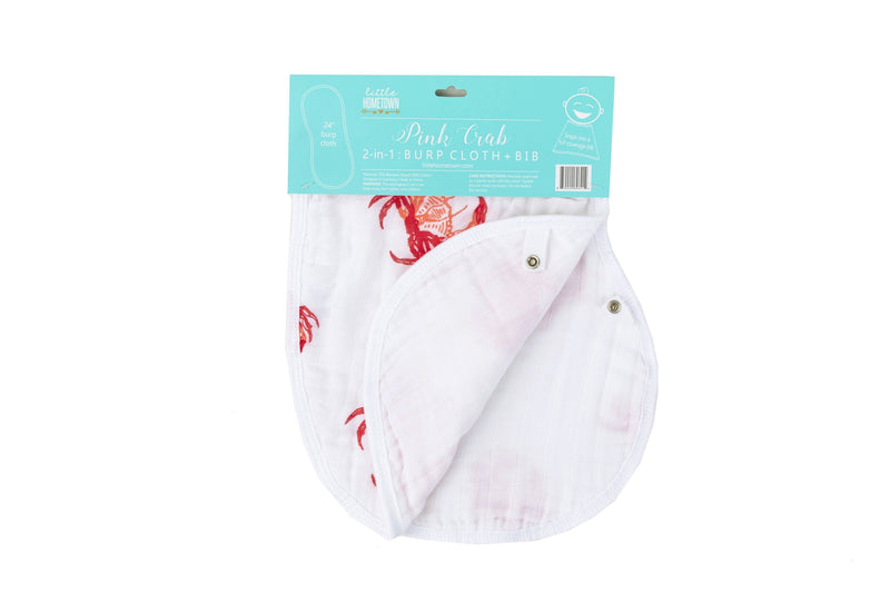 Gift Set: Pink Crab Baby Muslin Swaddle Blanket and Burp Cloth/Bib Combo by Little Hometown
