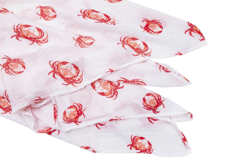 Gift Set: Pink Crab Baby Muslin Swaddle Blanket and Burp Cloth/Bib Combo by Little Hometown