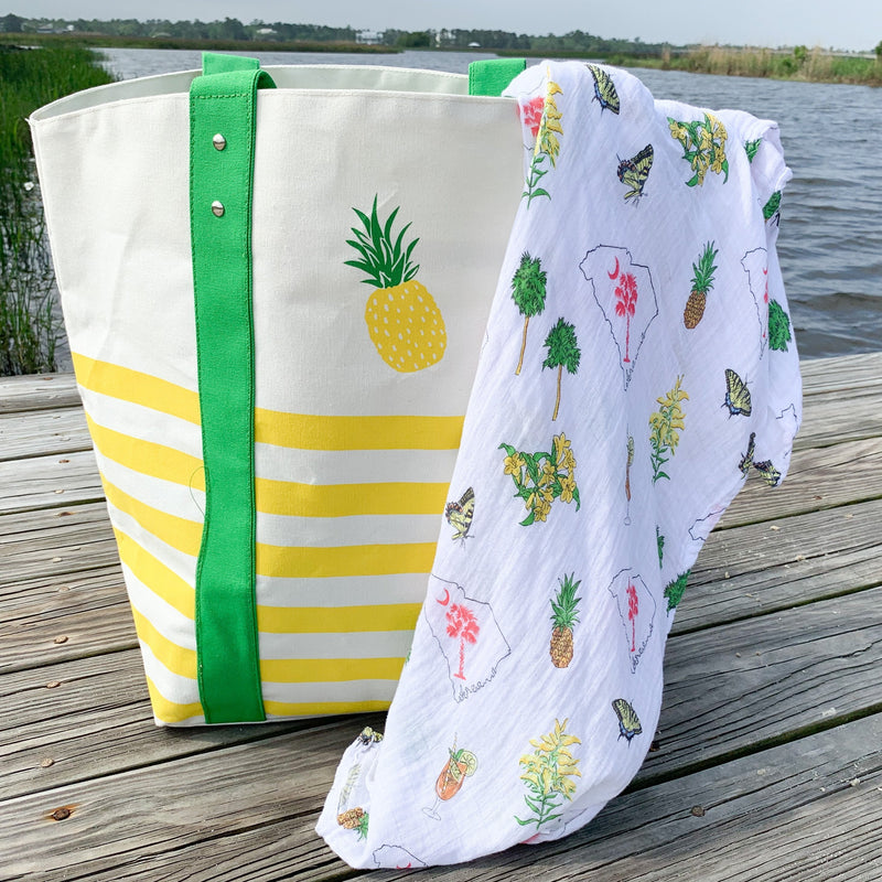 Gift Set: South Carolina Girl Baby Muslin Swaddle Blanket and Burp Cloth/Bib Combo by Little Hometown