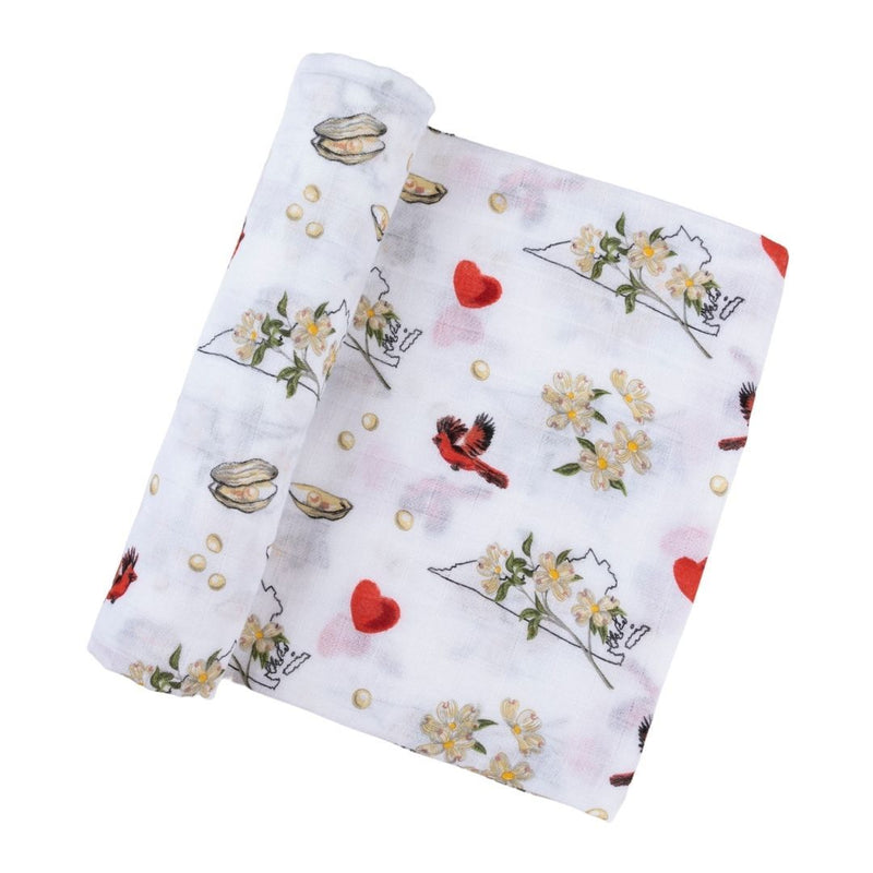 Gift Set: Virginia Baby Muslin Swaddle Blanket and Burp Cloth/Bib Combo (Floral) by Little Hometown