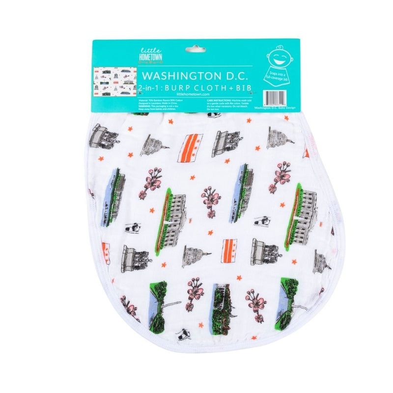 Gift Set: Washington D.C. Baby Muslin Swaddle Blanket and Burp Cloth/Bib Combo by Little Hometown