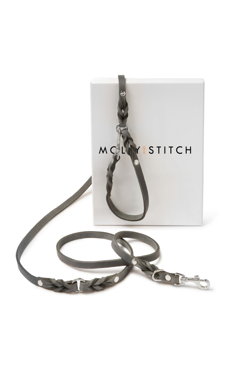 Butter Leather 3x Adjustable Dog Leash - Timeless Grey by Molly And Stitch US