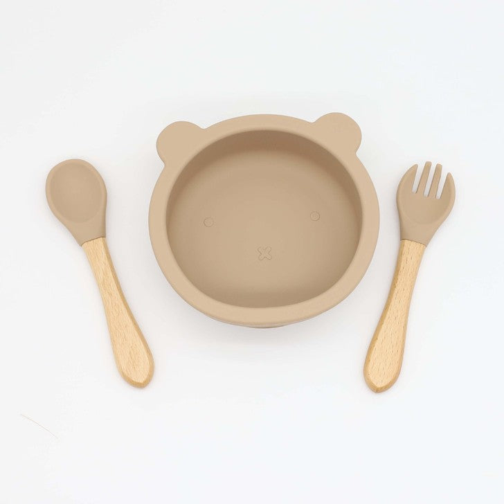 Baby Bear Shape Food Training Silicone Bowl With Spoon Tableware by MyKids-USA™